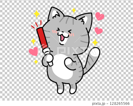 推し活をする猫ちゃん 赤担当 推し活をする猫ちゃん 赤担当 128265566