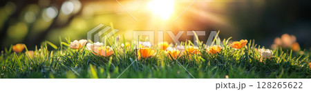 Yellow Buttercups in Spring Sunshine 128265622