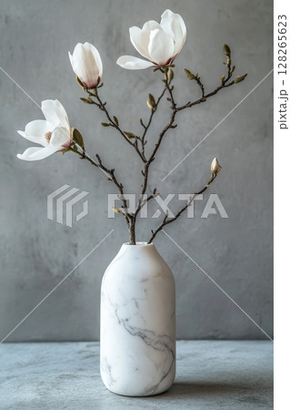 Minimalist Magnolia Arrangement in Marble Vase 128265623