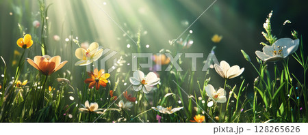 Yellow Buttercups in Spring Sunshine 128265626