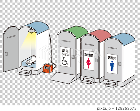 避難所の仮設トイレ 128265675