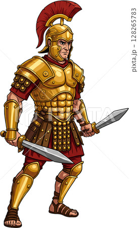 samurai warrior with swords cartoon 128265783