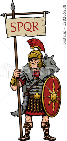 samurai warrior with swords cartoon 128265838