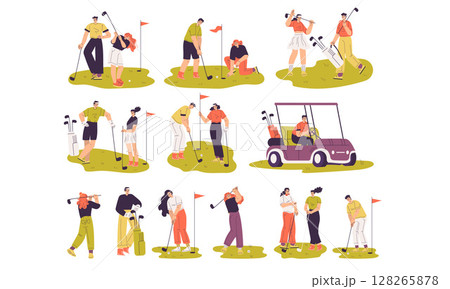 Dynamic and Exciting Golfing Activities Beautifully Illustrated in a Fun and Engaging Art Style 128265878