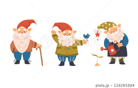 Cheerful Gnomes Happily Engaging in Various Garden Activities and Fun Projects Outdoors 128265884