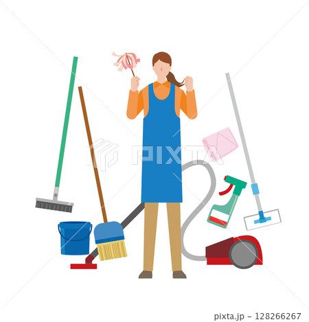 掃除をする女性 掃除をする女性 128266267
