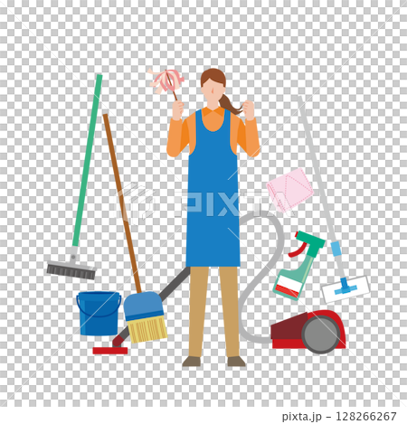 掃除をする女性 掃除をする女性 128266267
