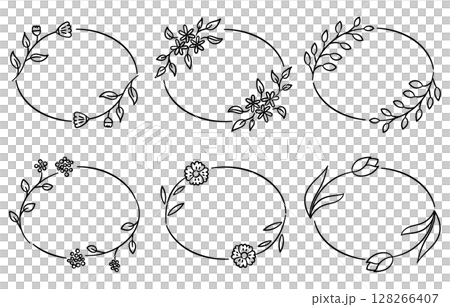 Hand-drawn floral oval frame set (vector) 128266407