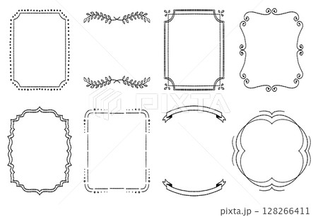 手描き風のエレガントなフレームセット（ベクター） 128266411