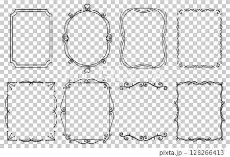 手描き風のエレガントなフレームセット（ベクター） 128266413