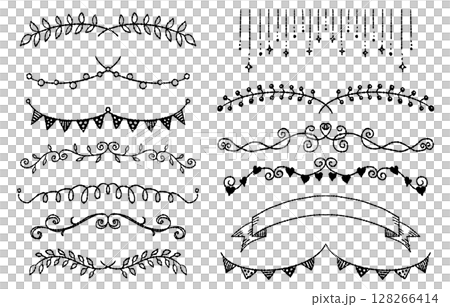 Hand-drawn garland and decorative line material set (monochrome) Hand-drawn garland and decorative line material set (monochrome) 128266414