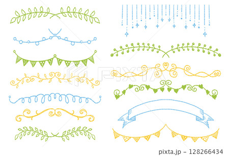 手描き風ガーランド・飾り罫線素材セット（カラフル） 128266434