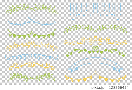 手描き風ガーランド・飾り罫線素材セット（カラフル） 128266434