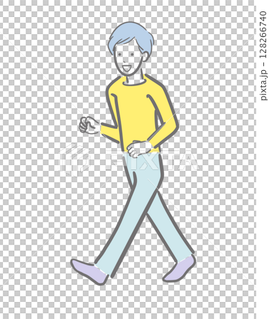 淺色插畫:一位面帶微笑行走的年輕男子 淺色插畫:一位面帶微笑行走的年輕男子 128266740