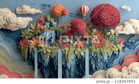 paper art of rainbow in clouds paper art of rainbow in clouds 128267001