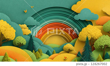 paper art of rainbow in clouds 128267002