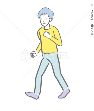 小走りする男性の淡い色のイラスト 128267096