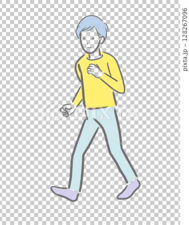 小走りする男性の淡い色のイラスト 128267096