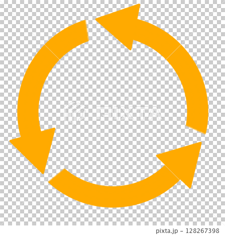 Simple circular cycle illustration of orange yellow rotating arrows Simple circular cycle illustration of orange yellow rotating arrows 128267398