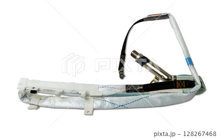 Spare part and interior element from a car side roof airbag in the door on a white isolated background. Auto service industry. 128267468