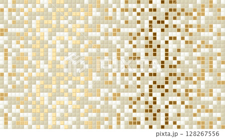 Seamless luxury white gold mosaic ceramic tiles pattern. Vector light grey wall cladding for pool, bathroom or kitchen background. Wallpaper swatch, wrapping paper, web page fill 128267556
