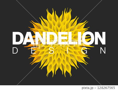 Yellow flower abstract logo design vector template. Logotype flower shop icon. Yellow single dandelion illustration on black background 128267565