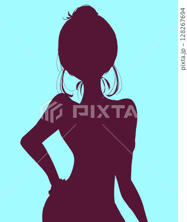 自信のある女性　お団子頭　シルエット 128267694