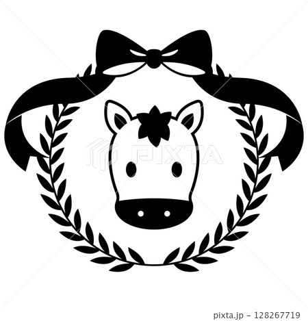 馬と月桂冠のエンブレム モノトーン 馬と月桂冠のエンブレム モノトーン 128267719