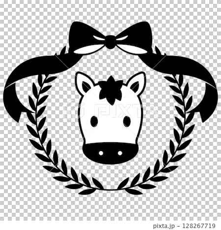 馬と月桂冠のエンブレム モノトーン 馬と月桂冠のエンブレム モノトーン 128267719