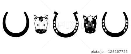 馬と馬蹄のアイコンセット　モノトーン 128267723