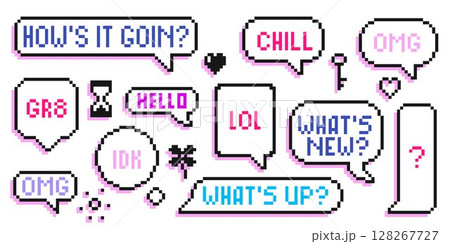 Retro pixel speech bubbles set Retro pixel speech bubbles set 128267727