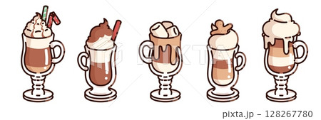 Christmas coffee cup set with layered latte glass 128267780