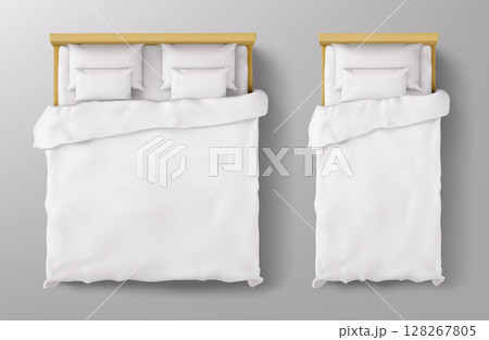 Modern wooden bed top view 128267805