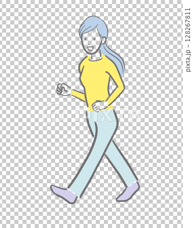 大股で歩く若い女性の淡い色のイラスト 128267811