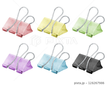 水彩画風のカラフルなダブルクリップ 水彩画風のカラフルなダブルクリップ 128267986