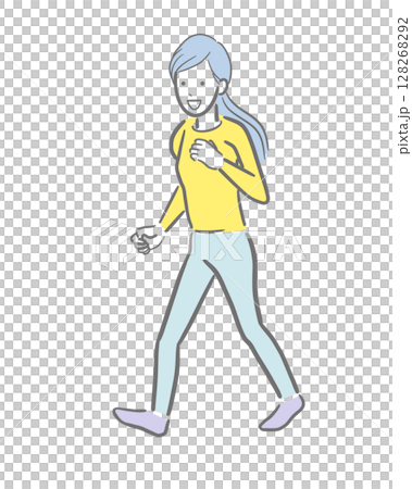 小走りする女性の淡い色のイラスト 小走りする女性の淡い色のイラスト 128268292