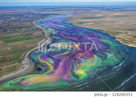 Aerial Vista of the vibrant river merging with...のイラスト素材 [128268351 ...