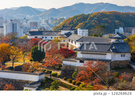 秋の兵庫県姫路市 世界遺産 国宝姫路城と紅葉 西の丸 秋の兵庫県姫路市 世界遺産 国宝姫路城と紅葉 西の丸 128268628