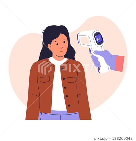 Temperature Check with Infrared Thermometer 128269048