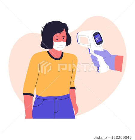 Temperature Check with Infrared Thermometer 128269049