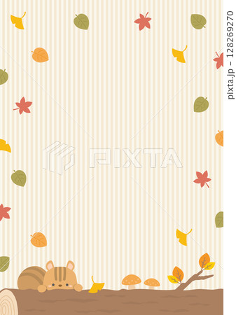 かわいい秋のフレーム、落ち葉とリス かわいい秋のフレーム、落ち葉とリス 128269270