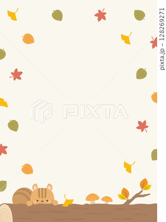 秋のかわいいフレーム、紅葉やイチョウとリス 秋のかわいいフレーム、紅葉やイチョウとリス 128269271