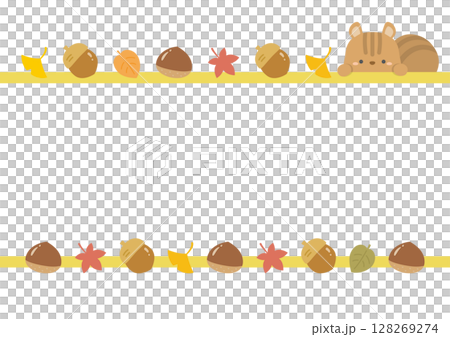 Frame of nuts, autumn leaves, ginkgo leaves and squirrels 128269274
