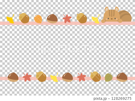 Frame of maple and ginkgo leaves and squirrels Frame of maple and ginkgo leaves and squirrels 128269275