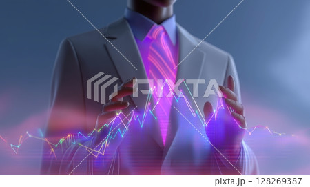 Business and AI technology innovation concept, Businessman manipulating digital data with a futuristic touch. 128269387
