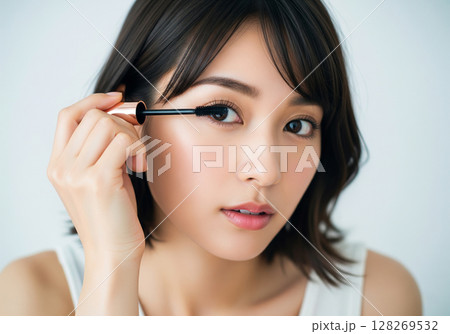 マスカラで瞳を強調する女性モデルの視線 128269532