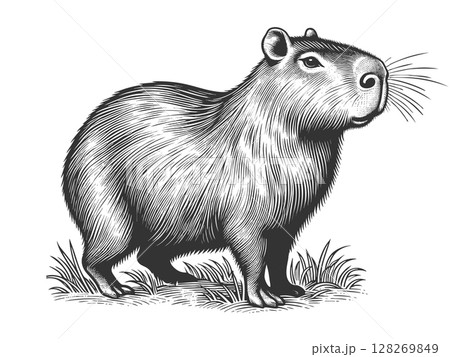 Capybara engraving sketch raster illustration Capybara engraving sketch raster illustration 128269849