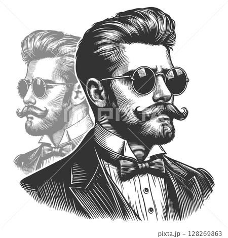 Stylish Bearded Man sketch raster illustration 128269863