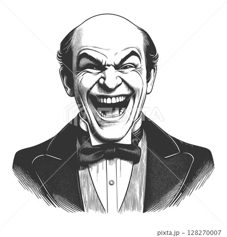 Bald Man Laughing Loudly in Vintage Style vector 128270007