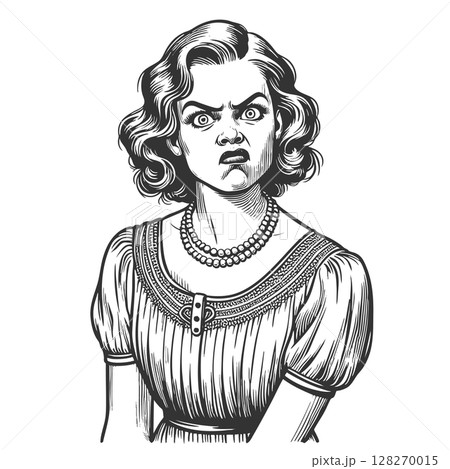 Angry Vintage Woman Disgusted Expression raster Angry Vintage Woman Disgusted Expression raster 128270015
